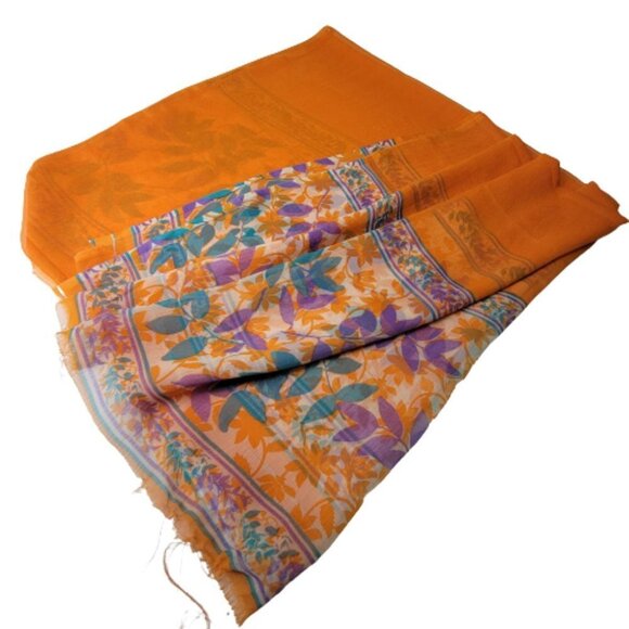 ORANGE Scarf Floral Motif Long Wide Rectangular - Picture 6 of 11